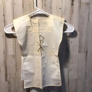 Vintage linen and gold altar, boy smock